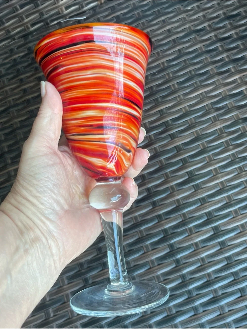 Single Pier 1 Red Twist 8” Water Wine Goblet 8oz Handblown Glass Swirled One
